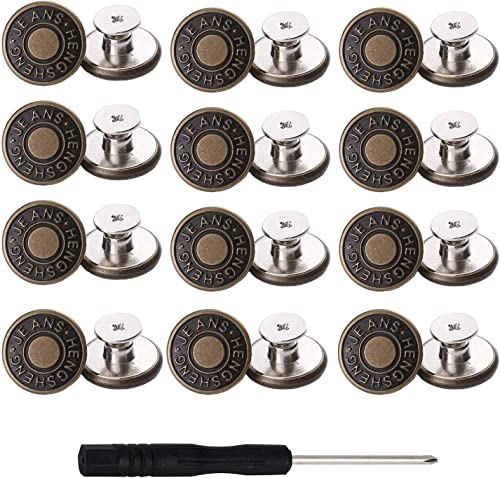 12 Piezas Botones para Vaqueros 17 mm Botones de Metal Instantáneo Vintage Boton Jeans Pin, Botones Desmontables Sin Costuras de Repuesto Cover
