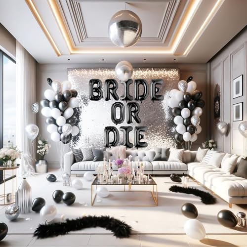 Image of 40inch Bride or Die Bachelorette Balloons - Jumbo Balloons for Bridal Shower Bride or Die Black Bachelorette Party Decorations and Engagement Party Supplies