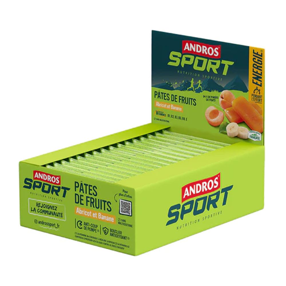 Andros Sport | Pâtes De Fruits (32x30g) | Barres énergétiques | Glucides, vitamines et minéraux - Abricot Banane