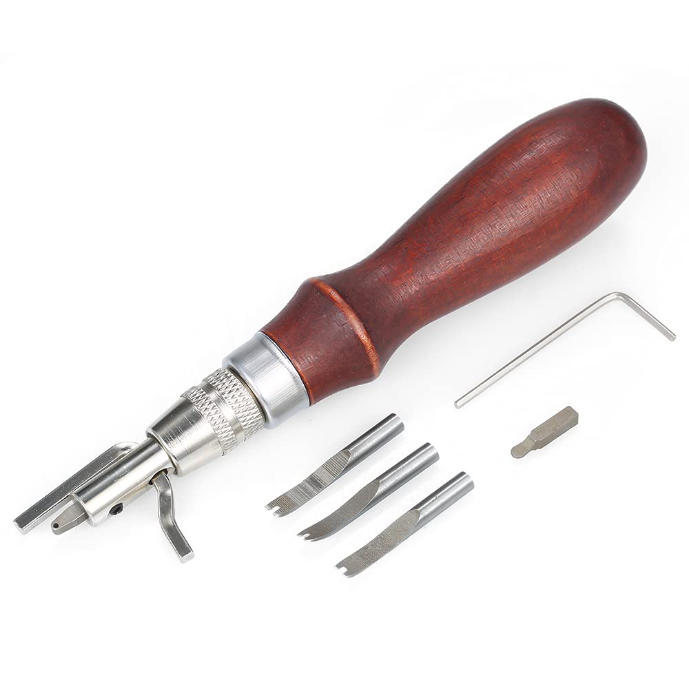 Pepisky 5 in 1 Pro Stitching Groover and Creasing Edge Beveler,DIY Leathercraft Sets Sew & Crease Leather,Wood & Steel Hand Tool