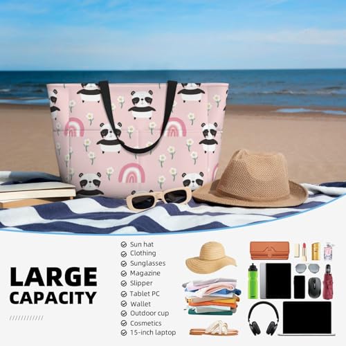 Cute Cartoon Panda Large Beach Bag Waterproof Sandproof Swim Tote Pool Bag For Women With Zipper4