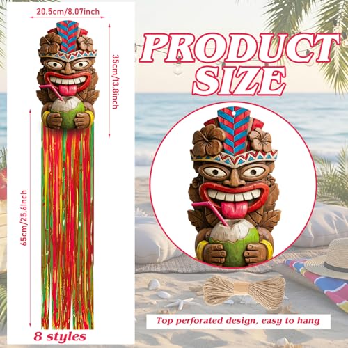 Image of Affrolling 8 Pcs Tiki Party Decorations Hawaiian Luau Party Decoration Tiki Totem Hanging Decorations with Tassels for Aloha Hawaii Luau Tropical Summer Themed Supplies 3.3 ft Outdoor Summer Decor