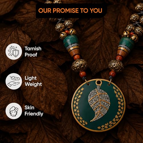 Image of AAKRITI ART CREATIONS Handcrafted Tribal & Brass Necklace Collection | Floral, Leaf & Elephant-Inspired Artisan Jewelry | Dhokra, Glass & Ethnic Statement Necklaces for Women