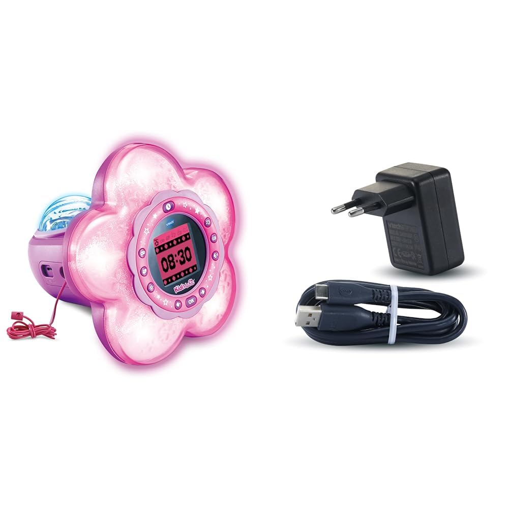 Vtech Kidimagic Galaxy Light – Magisches Stimmungslicht und Wecker für Zauberhafte Momente – Für Kinder von 6-12 Jahren USB-C Netzadapter
