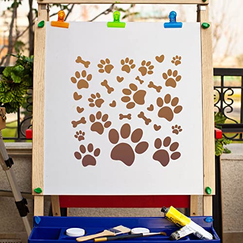 GORGECRAFT Schablone Mit Pfotenabdruck Hundeknochen Herzmuster 30x30cm Groß Wiederverwendbar Quadratisch Aus Kunststoff Zum Malen Auf Holz Wand Sammelalbum Karte Bodenzeichnung Möbeldekoration