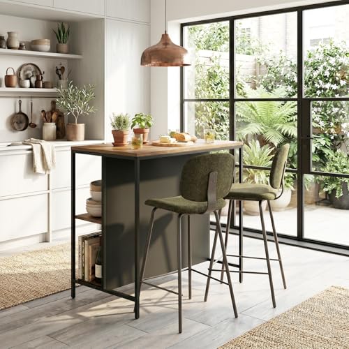 Image of Klaxon Modern Bar Table with Foldable Wine Rack, Counter Height Pub Bistro Table for Kitchen & Dining Area, Forest Dark (DIY Installation)
