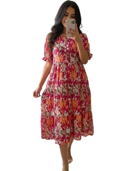 Woman Women's Fit and Flare Stripe Print Regular Fit Knee Length Dress-image-24