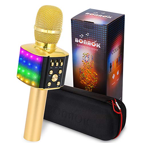 BONAOK Wireless Bluetooth Karaoke Microphone with controllable LED Lights, 4 in 1 Portable
