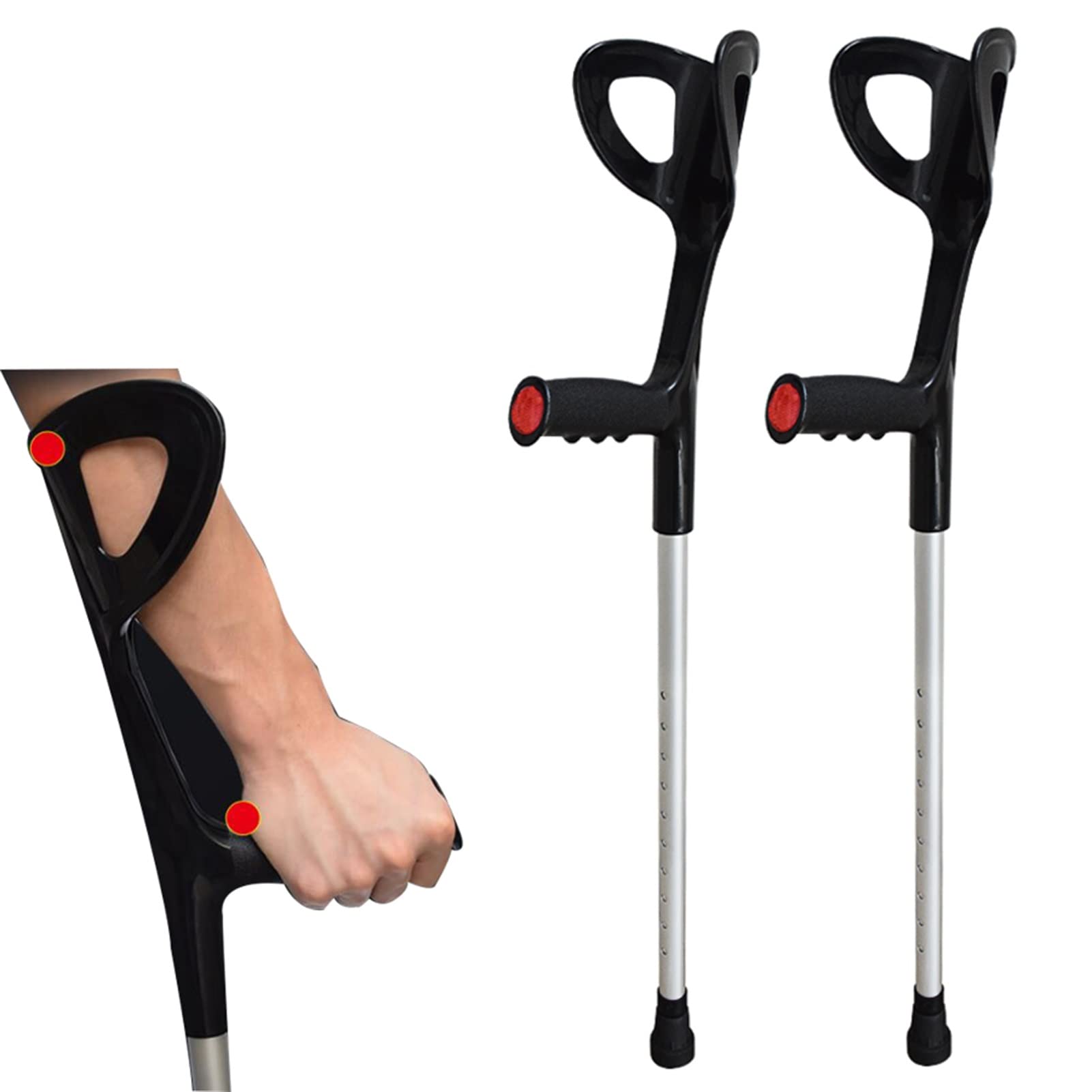 Stampelle per avambraccio per Adulti/Giovani (1 Paio), stampelle per braccioli Regolabili per Camminare, stampelle in Alluminio Leggero con Gomma Antiscivolo