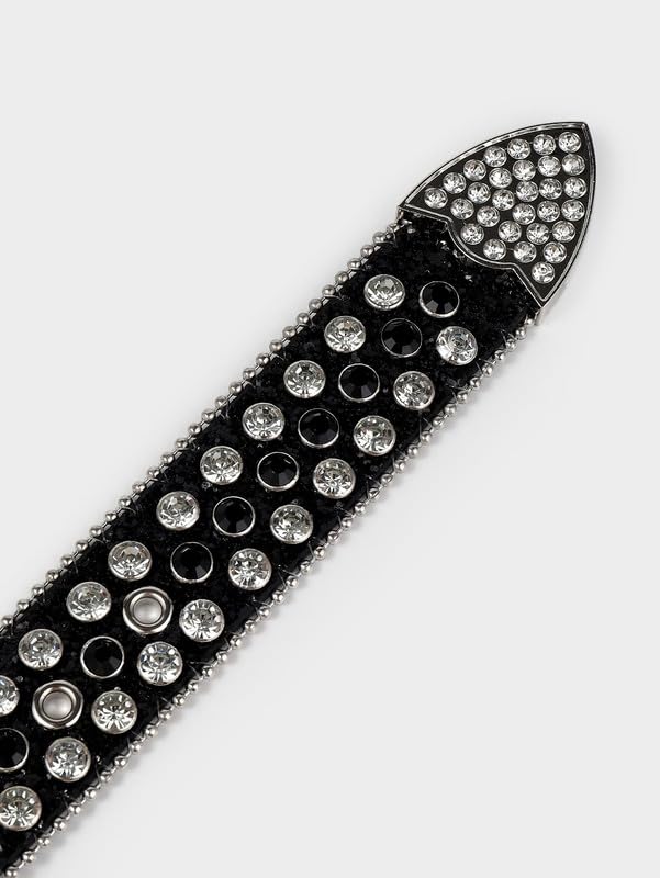 Men Women's Rhinestone Bling Studded Leather Belts for Jeans Pants with Fashion Silver Buckle3