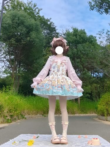 Sweet Cute Lolita Blouses Girls Lace Bow Ruffle Long Sleeve Spring Autumn Shirts Tops4