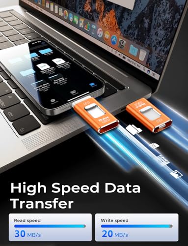 Image of Gulloe 512GB Dual Interface Flash Drive for Phone Storage Photos Videos, Phone USB Backup External Photo Memory Stick - No App Required, Compatible with iPhone, iPad, Android & PC (Orange)