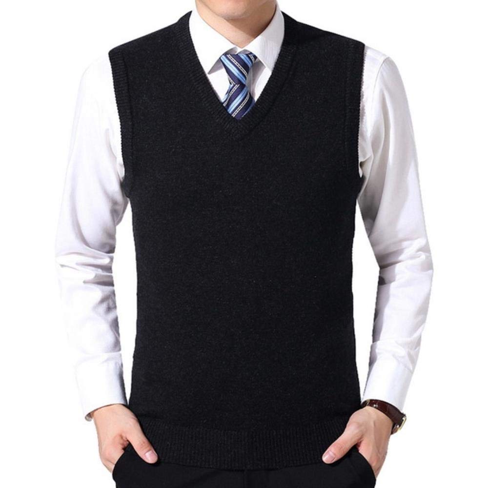 AOJIAOGUI Men's Sweater Vest Men's Solid Color Wool Sleeveless Business Casual Pullover Knit V Neck Sweater-in Vests
