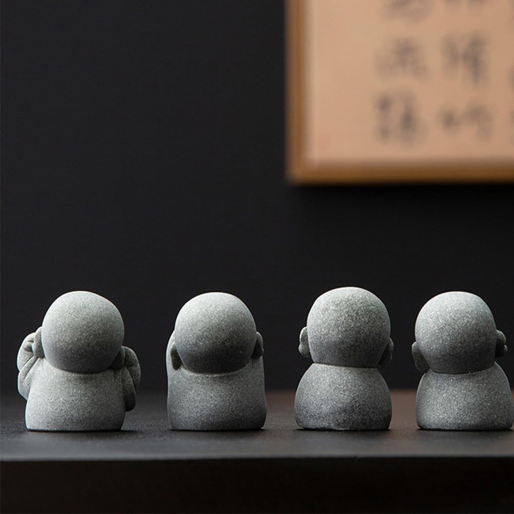 LUOZZY 4 Pcs Creative Mini Monk Statues Home Decorations Tabletop Tea Pet Ornaments Zen Garden Sculpture Desktop Decorations