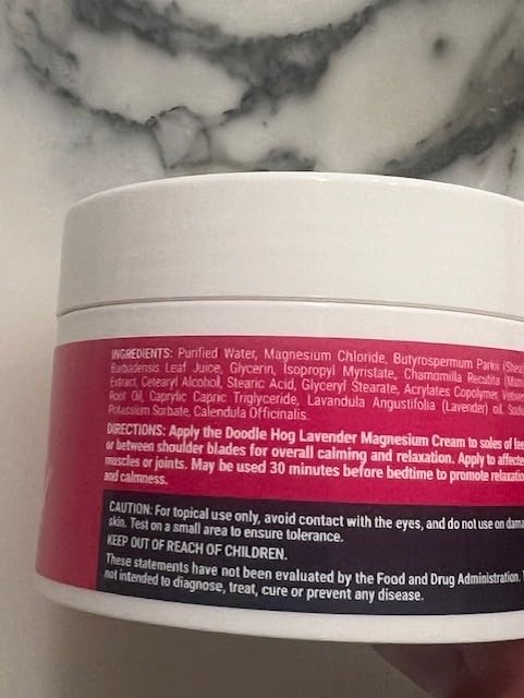 DOODLE HOG Magnesium Cream for Pain, Deep Relief for Muscles & Joints with Calendula, Aloe Vera and Shea Butter, Topical Magnesium Lotion for Sleep, Safe for Kids (4 oz, Lavender)
