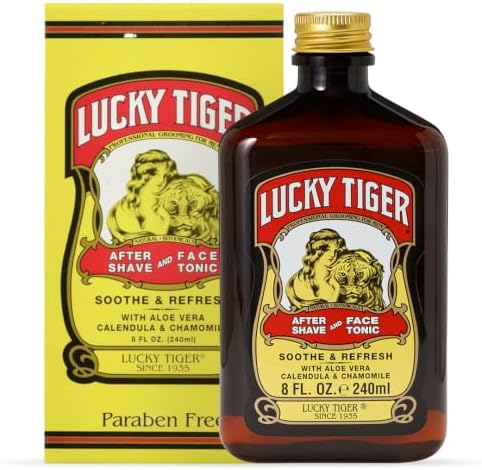 Lucky Tiger After Shave and Face Tonic (8 Fl Oz) – Alcohol-Free AfterShave Lotion for Men – Soothing Face Toner with Aloe Vera, Calendula & Chamomile for Razor Burn Treatment