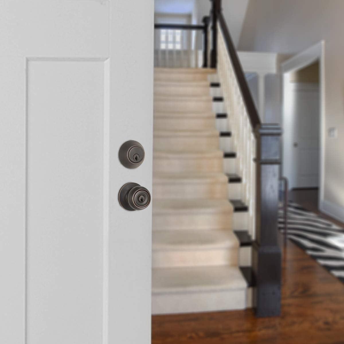 Amazon Basics Keyed Alike Exterior Knob with Key Lock and Deadbolt, Classic, Oil Rubbed Bronze, Set of 2