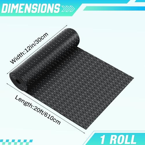 Image of Breling 12 in x 20 ft Rubber Flooring Rolls Mats, Heavy Duty Diamond Plate Garage Floor Mat, PVC Water /Stain Outside Resistant Parking Rv Trailer Flooring (Black)