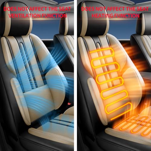Image of Fit Canyon Car Seat Covers (Only Front 2 Seats) Compatible with GMC Canyon 2015-2024 2025 2026 - Full Coverage Breathable Leather,Airbag Compatible,Waterproof & All-Weather,Black-Beige