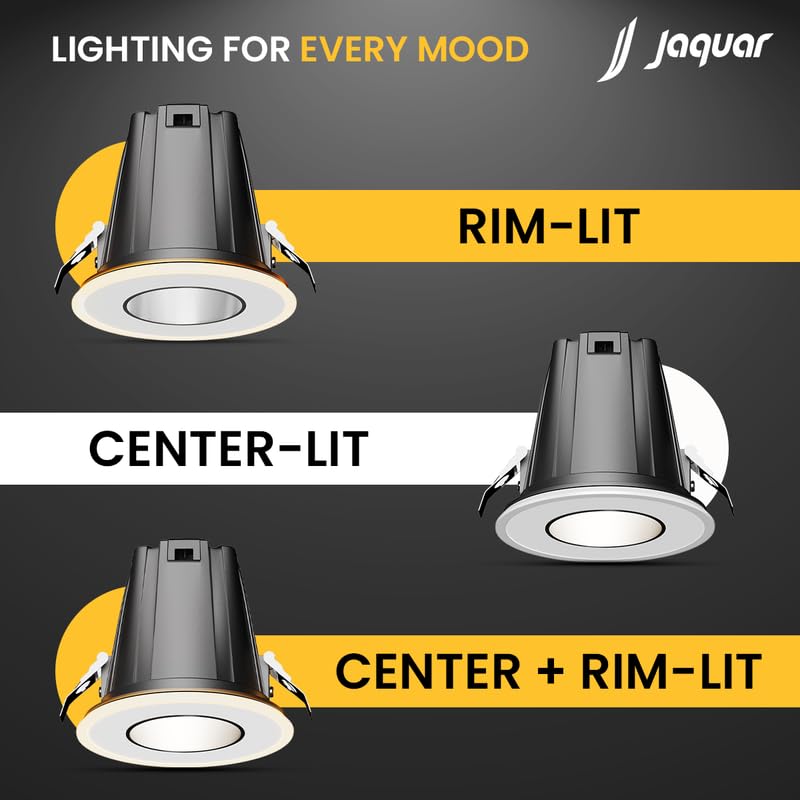 Image of Jaquar 9W + 3W Twilite Round COB Light for Ceiling | Warm White | 3-Way Mood Light with Ring Ambience | High Lumen Efficiency Spotlight for False Ceiling (Cutout ? 70mm) | Pack of 1