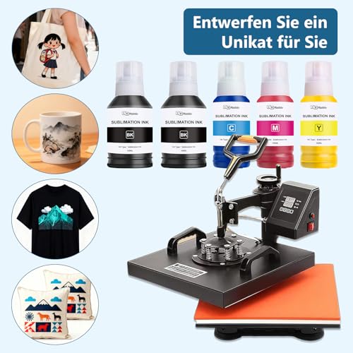 Msudoku 580ML Sublimationstinte für Epson E104 E102 ET-2870 ET-4810 ET-4800 ET-2815 ET-2810 ET-2820 ET-2830 ET-2850 ET-2856 Drucker für Heat Transfer Keramik Tumbler T-Shirts(5 Pack)