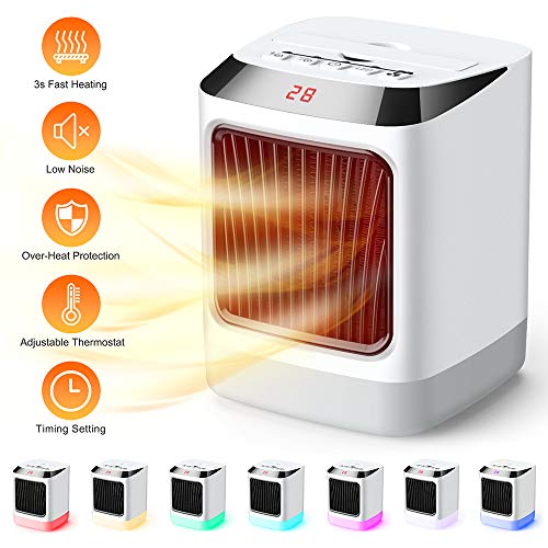 Calefactor de Cerámica Eléctrico Portátil Personal Termoventilador Silencioso 3s Calentamiento Rápido 2 Modos Viento Calor Natural con Protección contra Sobrecalentamiento para Cuarto Hogar Oficina