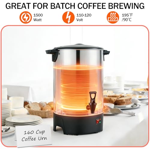 Large Commercial Coffee Urn 160 Cup Percolate Coffee Maker Stainless Steel Hot Beverage Dispenser with Cool-Touch Handles, Quick Brewing for Catering, Business, Church, Restaurant, Wedding, Gathering - Image 6