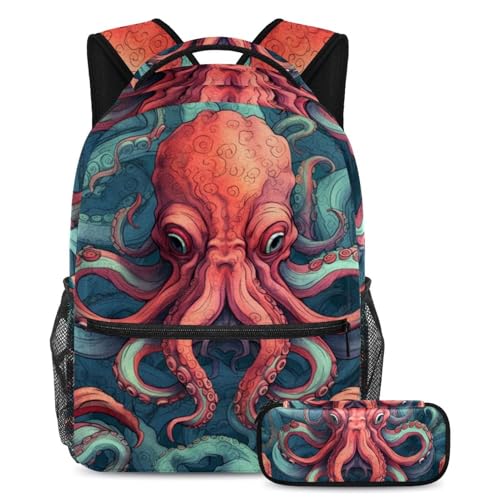 Sac à dos monde marin en lot de 2 grand modèle avec trousse imprimée assortie