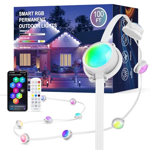 JOH Permanent Outdoor Lights, 100FT with RGB+IC Smart LED Outdoor Lights for House, App & Remote...