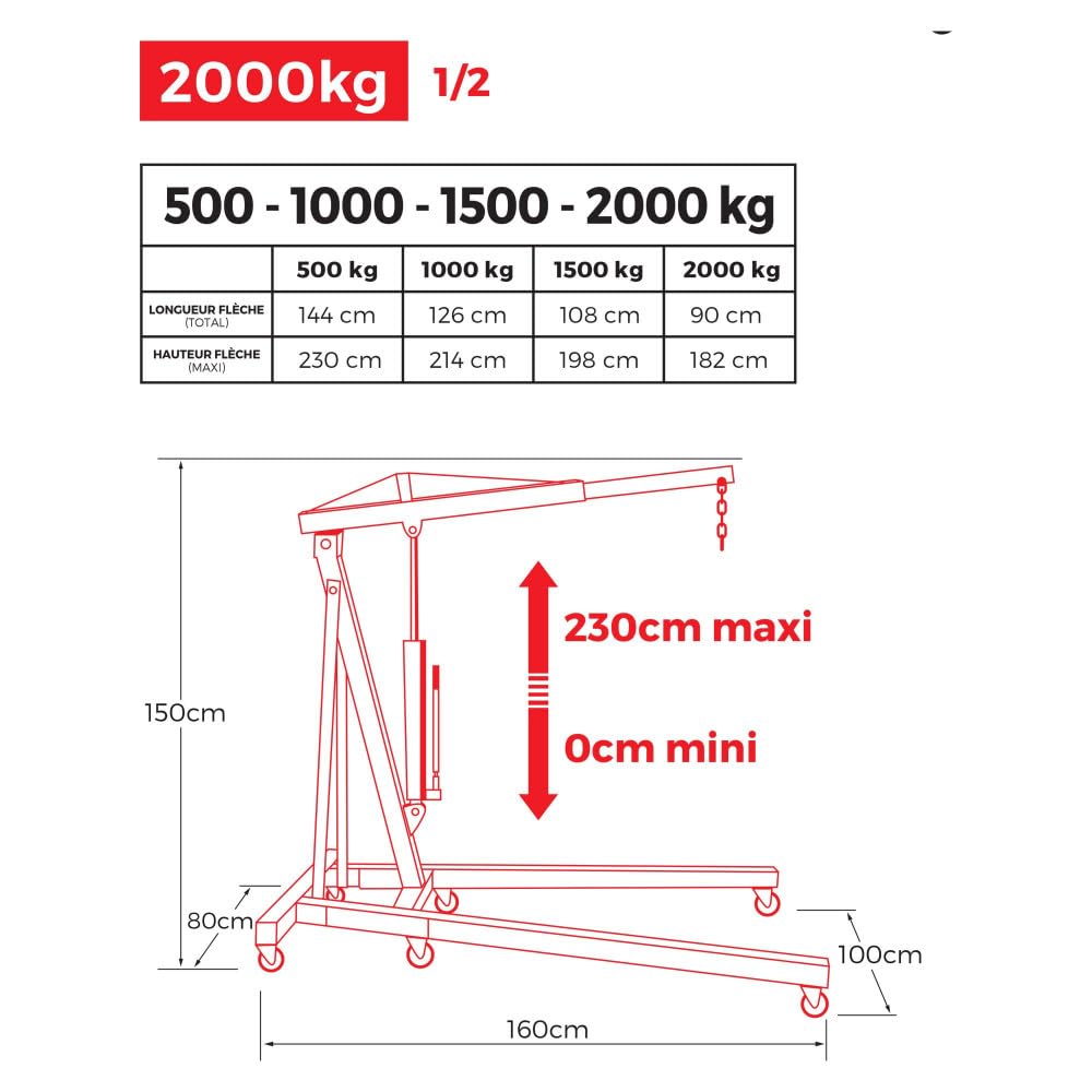 Autobest Grue d'atelier Pliante - 2 tonnes