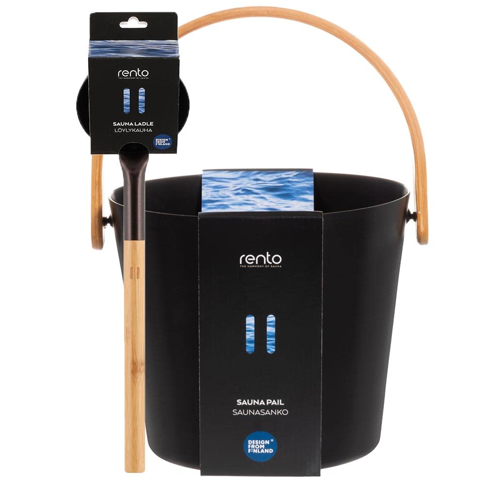 Hochwertige Sauna- Set's inkl. digitaler POOL Total Saunabroschüre (Saunakübel mit Henkel + Saunakelle, Schwarz) – Saunazubehör – Made in Finland
