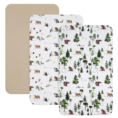 Image of david's kids 3 Pack Mini Crib Sheets, Soft Breathable Premium Pack N Play Sheets for Baby Boys Girls Neutral, Playard and Mini Crib Mattresses, Woodland Animals