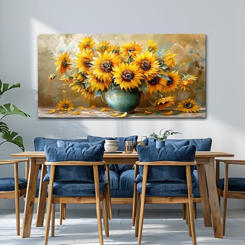 QIYILEXWART Canvas Wall Art For Living Room Wall Decor For Bedroom Office Wall Decoration Sunflower Landscape Painting Abstract Pictures Artwork Room Aesthetic Home Decor 20x40 In