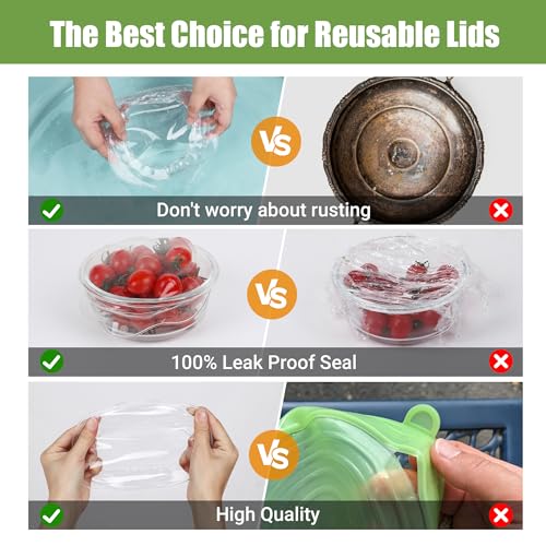 Image of Silicone Stretch Lids for Food Storage, Transparent Bowl Covers, 8PCS