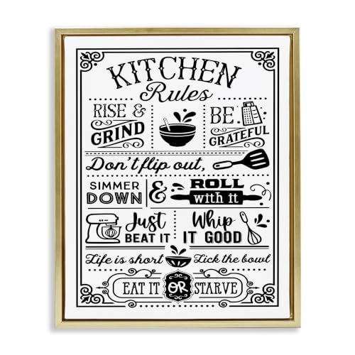 'Witty Kitchen Rules Vintage Border Motif'| Floating Frame Canvas Art