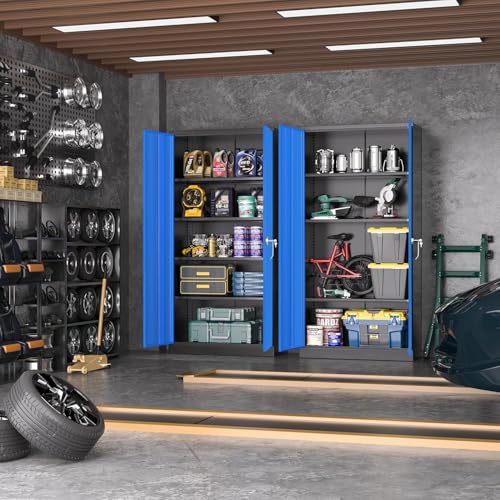 Image of Greenvelly Metal Storage Cabinet, 72 inch Locking Metal Garage Storage Cabinet with Doors and 4 Adjustable Shelves, Lockable Steel Cabinet for Home Office, Garage, Shop, School (Blue 36 inch W x 18 inch D)