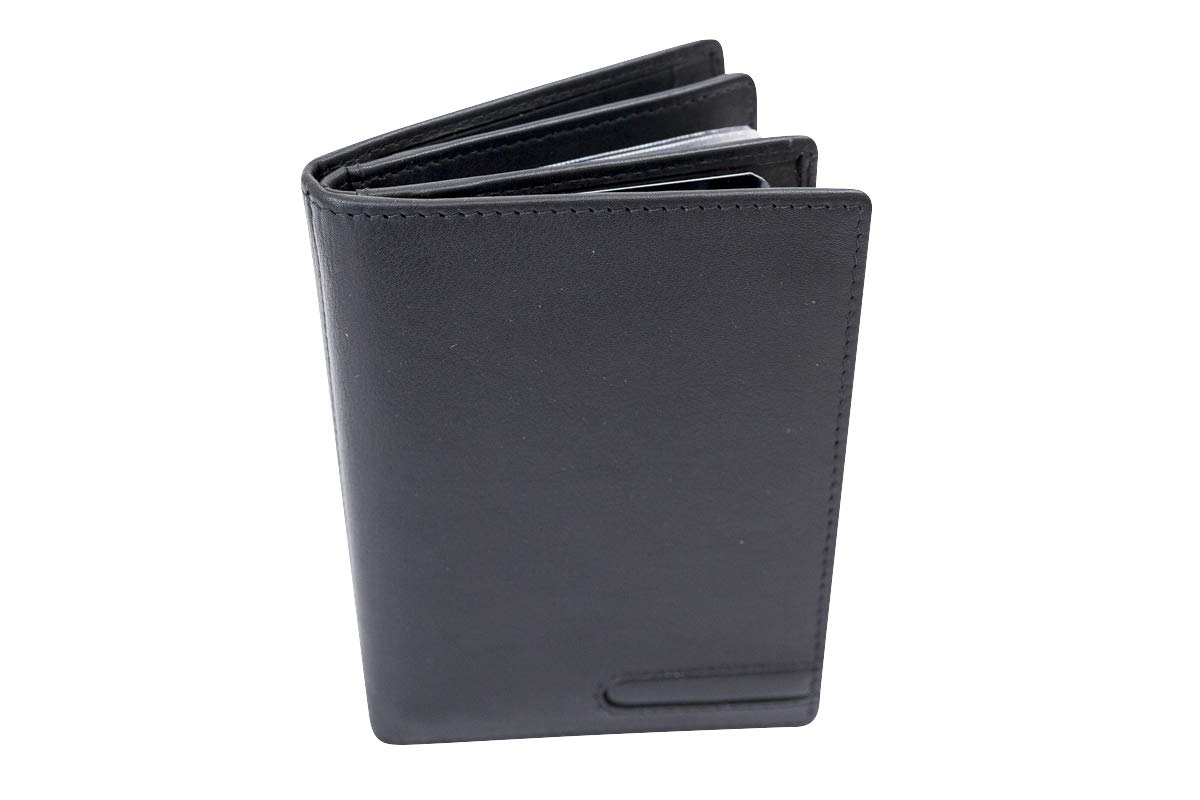 LEAS Etui na dowód osobisty i karty kredytowe/etui wysokiej jakości wykończenie z folią ochronną RFID z prawdziwej skóry, czarna kolekcja kart, czarny, 12,5x9,5x1,5cm, Teczka na dowód osobisty i karty