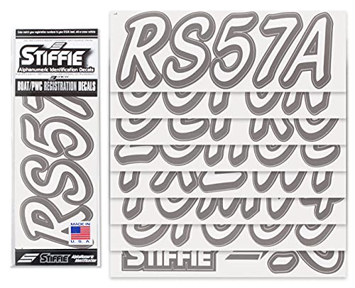 Image of Whipline Solid White /Carbon 3 inch Alpha-Numeric Registration Identification Numbers Stickers Decals for Boats & Personal Watercraft