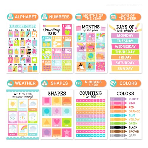Image of Hadley Designs 16 Educational Posters for Classroom Must Haves - Laminated Pre-K Posters for Toddler Homeschool Essentials, Toddler & Preschool Learning Activities, Kindergarten Classroom Decor