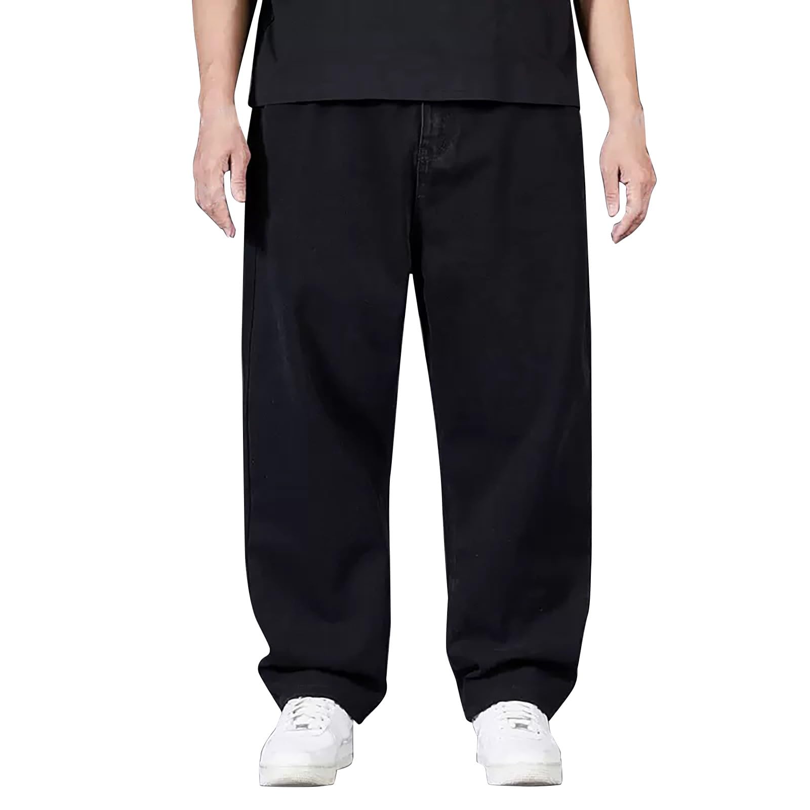 Bukknye Men's Black Oversize Jeans For Baggy Loose Hip Hop Denim Pants Washed Distressed Stretch Casual Denim Trousers Big&Tall Biker Jeans(,Xl)