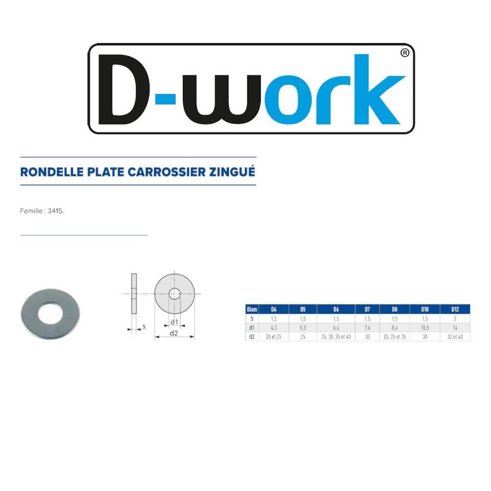 4 Abdeckungen mit 100 Unterlegscheiben M6,4 x 25 x 1,5 mm – NFE 25513 – weiß verzinkt D-Work