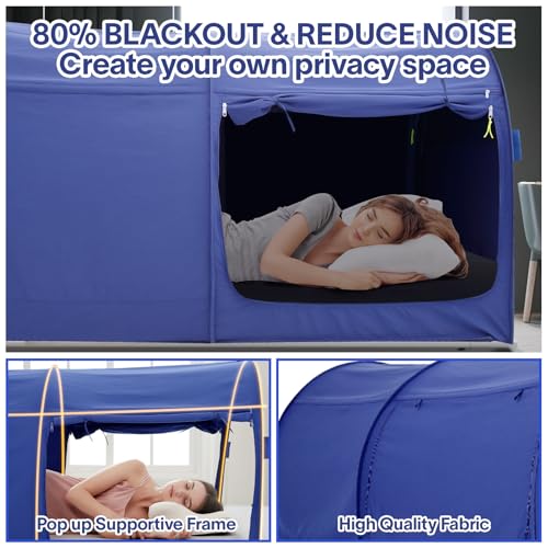 Image of Alvantor Bed Canopy Bed Tents Dream Tents Privacy Space Full Size Sleeping Tents Indoor Pop Up Portable Frame Curtains Breathable Grey Cottage (Mattress Not Included) Reducing Light