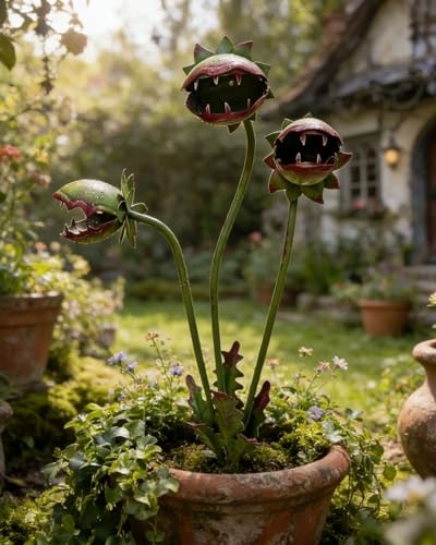 Kysryye 2026 Whimsical Metal Carnivorous Plant Garden Stake Handmade 25inch Large Venus Flytrap Monster Plant Sculpture Yard Art Decor Unique Quirky Gift for Lawn Patio Beds Planters Decoration