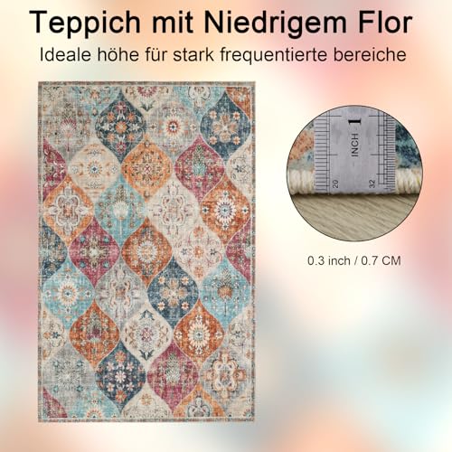 Xfrog Alfombra con Flores, Estilo Bohemio, Antideslizante, Lavable, pequeña, ultrasuave, Alfombra Antigua, para salón, Dormitorio, habitación Infantil, 120 x 160 cm - imagen 2