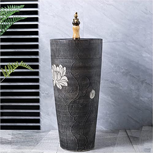 Freestanding Pedestal Sink for Home or Hotel, Pedestal Lavatory Sink, Art Pedestal Bathroom Sink Toilets Basins Handmade with Drain Installation Hole, for Indoor and Outdoor ( Color : A , Size : With Freestanding Pedestal Sink for Home or Hotel, Pedestal Lavatory Sink, Art Pedestal Bathroom Sink Toilets Basins Handmade with Drain Installation Hole, for Indoor and Outdoor ( Color : A , Size : With