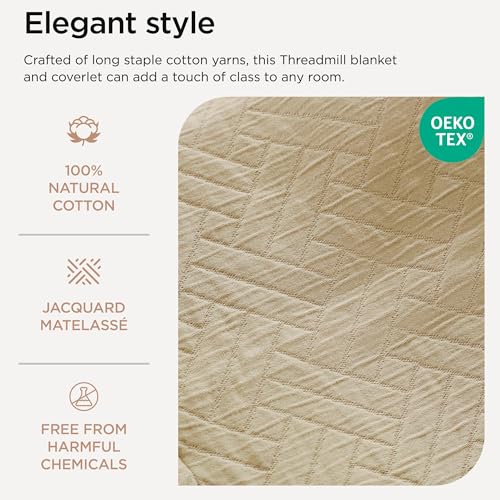 Threadmill Luxury Cotton Blankets for Queen Size Bed | All-Season 100% Cotton Queen Size Blanket | Criss Cross Jacquard Cozy Lightweight, Soft Breathable Coverlet fits Full Size Bed, 90x92 | Beige
