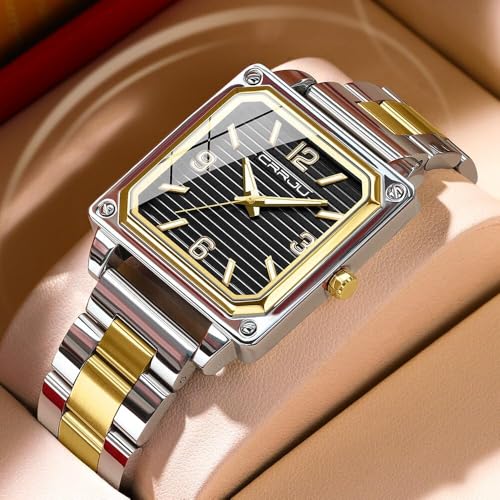 Mens Steel Watches Square Dial Luminous Quartz Movement Analog Quartz Wristwatch Waterproof3