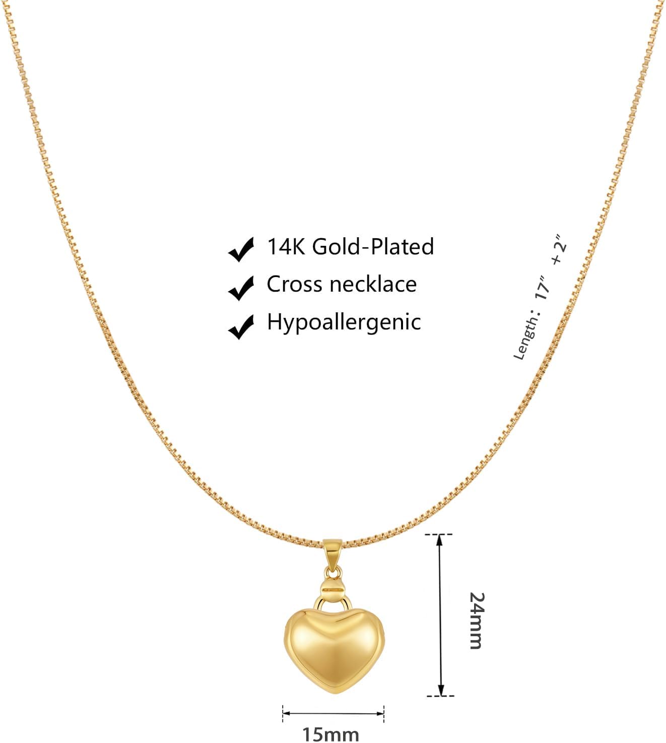 Dainty 14K Gold Plated Heart Necklace for Women - Diamond-Cut Cubic Zirconia Faith Pendant, Adjustable Chain, Spiritual Love Gift for Her