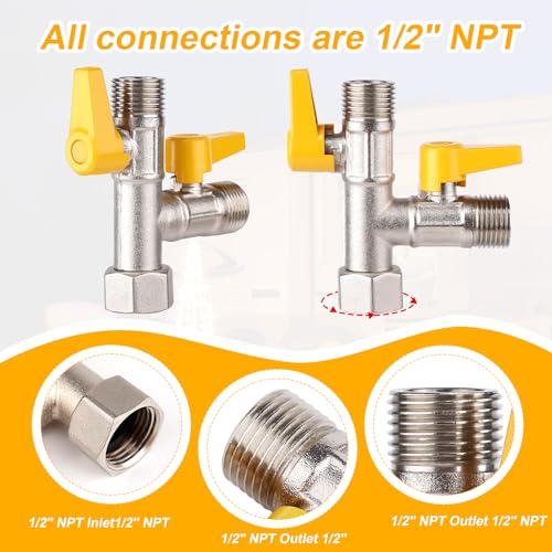 Image of RV 3-Way By-Pass Valve Replacement, 1 /2 inch NPT RV Pump Converter Winterizing Water Valve for Shower Kitchen Industry