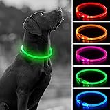HIGO USB Rechargeable LED Dog Collar, Glow in The Dark Flashing Safety TPU Pet Collar, DIY Light Up Necklaces to Keep Your Dogs Be Seen& Safe for Night Dog Walking (Green)